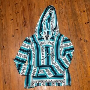 Striped Retro Wrangler Hoodie in Teal, Black & White